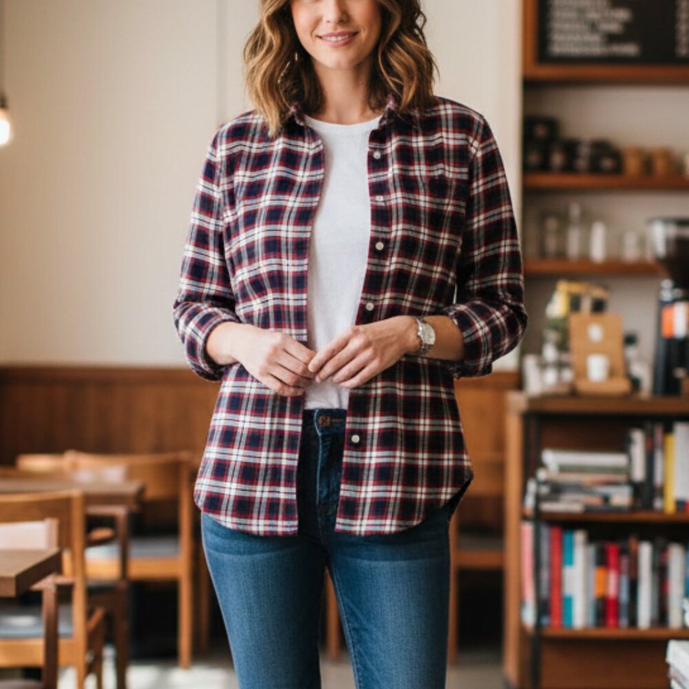 Aritzia Wilfred Free Charlotte Button Down Shirt Plaid Flannel Side Slit XS
